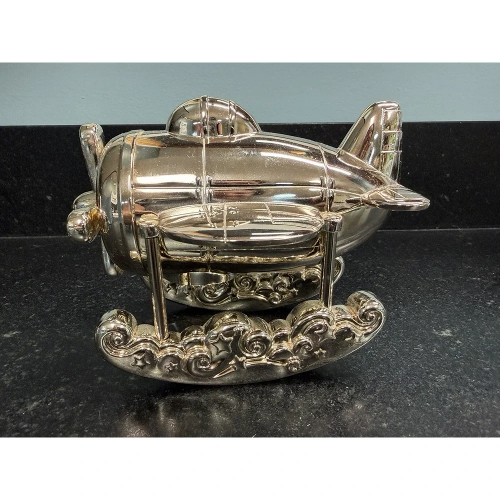 Reed & Barton Zoom Zoom Silverplate Airplane Coin‎ Bank 4.75